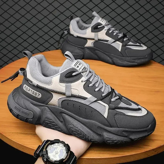 Men's Shoes Mesh Breathable Sports Shoes Trend Lace Up Board Sneakers Platform Casual Running Dad Shoes Zapatillas Hombre